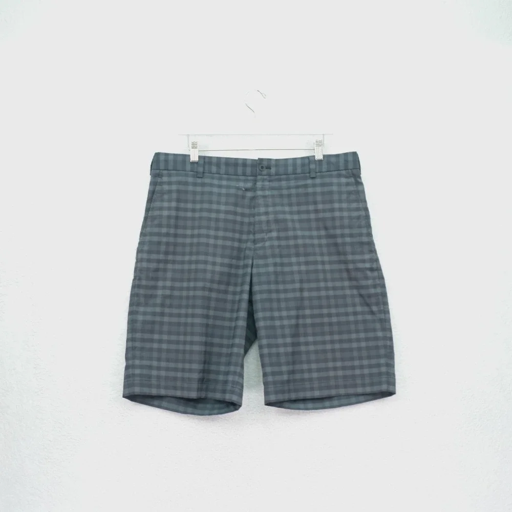 Nike GOLF -36 / 10- Dri-Fit CORE Gray Black Plaid Mid Rise Flat Front Shorts Pol